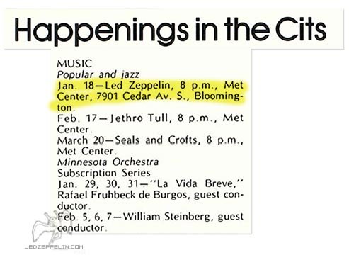 LedZeppDay's tweet photo. January 18, 1975

Led Zeppelin play in Bloomington, MN. https://t.co/dnUKv9FIKZ
