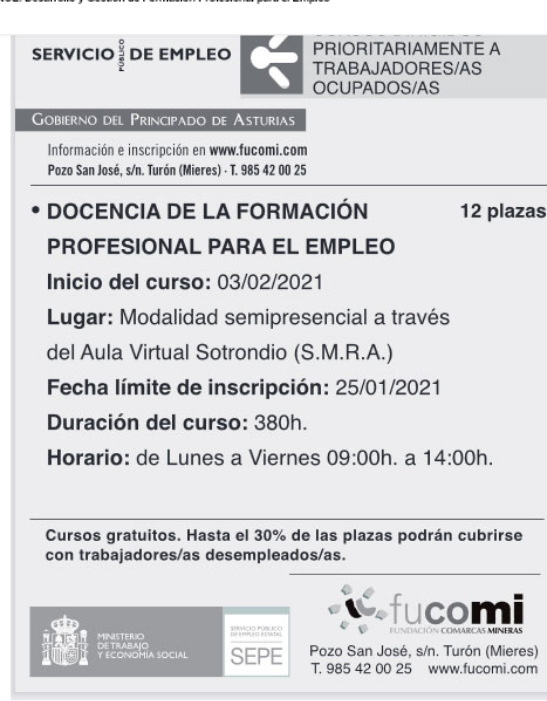 DaniFerMor's tweet photo. Nuevo curso de Docencia de la Formación Profesional para el Empleo - Semipresencial- Plazo abierto. Mas info en https://t.co/G6zvPNriwN https://t.co/zLRideCLNe