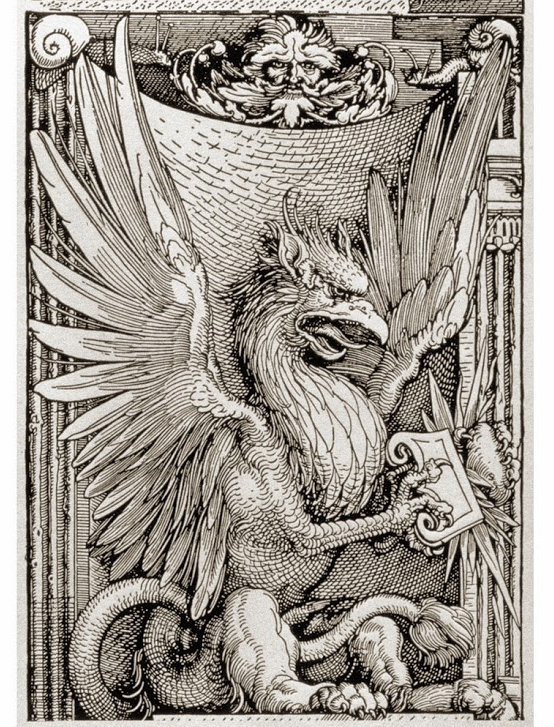 Albrecht Dürer's 'griffin' lighting fire with a fire-steel and flint nodule...