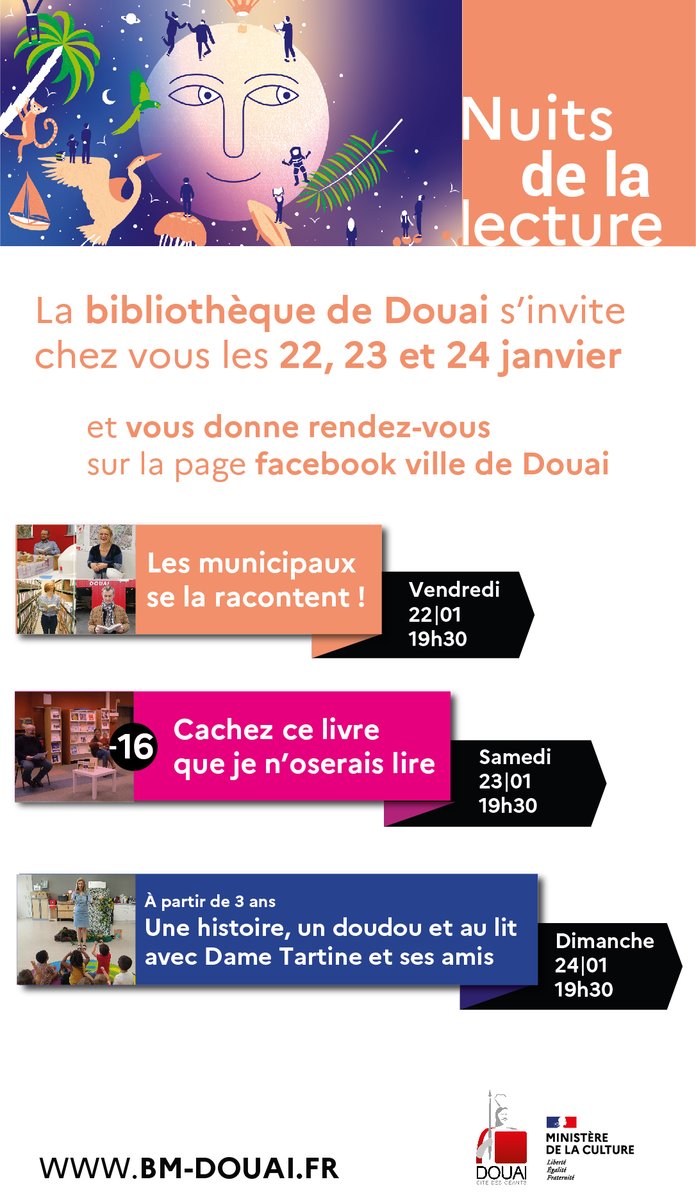 #bibliothèque 📖 Rendez-vous en ligne à partir de vendredi pour les Nuits de la lecture à Douai ! Un évènement en ligne préparé par les Bibliothèques de Douai ➡ ville-douai.fr/index.php/Actu…