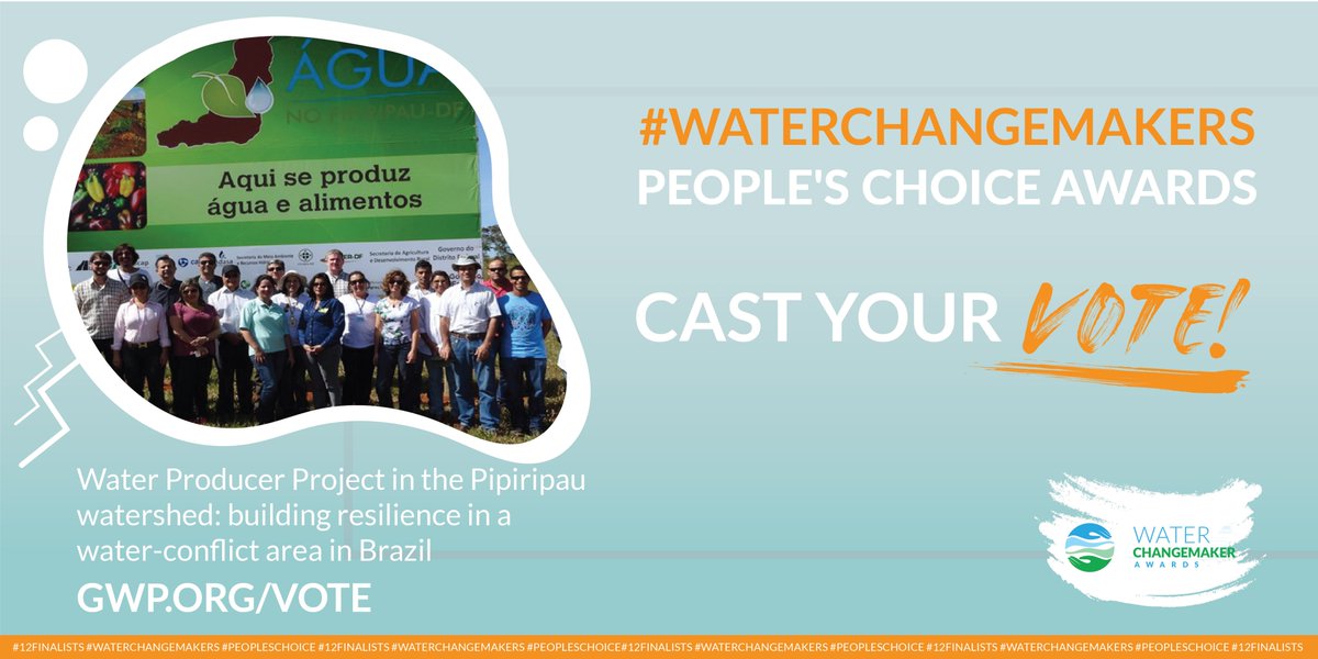 GWPnews's tweet photo. 7 days left until we reveal the #WaterChangemaker Awards winners! Cast your vote!

Watch the “Water Producer Project in the Pipiripau watershed: building resilience in a water-conflict area in Brazil” story: https://t.co/uBZnXSx3WS

#WaterChangeMakers #PeoplesChoice #12Finalists https://t.co/6mQzHQCogl