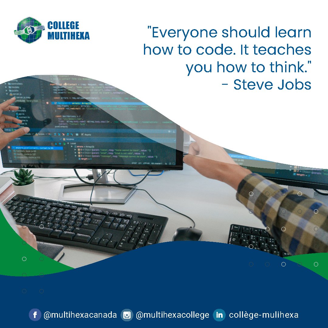 MultihexaC's tweet photo. For Steve Jobs, programming entails mirroring our thought processes and to actually learn how to think.

#Inspire #Motivate #Pursue #Career #Goals #ProblemSolving #Fundamentals #Skills #CollegeMultihexa #Multihexa https://t.co/eO34k1exVx