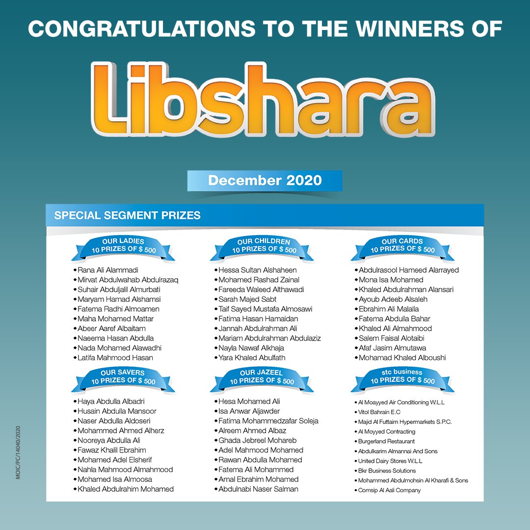 KFH_Jazeel's tweet photo. Congratulations to our Libshara 2020 December winners.

Open a Libshara account easily without visiting the branch through KFH Jazeel Banking App. Download now through the link below.

https://t.co/ZFhpW0zXLh

#KFHJazeel #Libshara https://t.co/3d7byKDi1W