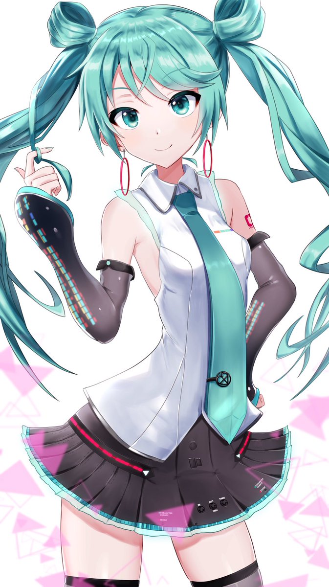 hatsune miku 1girl solo skirt long hair thighhighs twintails detached sleeves  illustration images