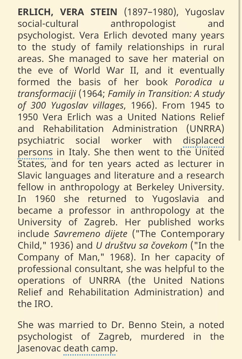 Research that inspires - threadIn the 1930s Vera Stein Erlich, a social researcher & reformer from a Jewish family in Zagreb, interested in women's rights & in nonviolent education, studied families, gender relations & violence across her country, multi-confessional Yugoslavia.