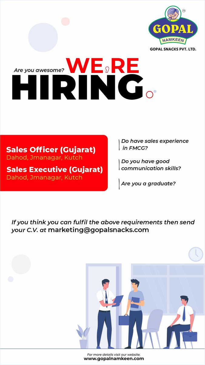 We are Hiring Sales Staff
#job #jobseekers #Sales  #career #marketing #HR #required
#gopalsnacks #gopalnamkeen