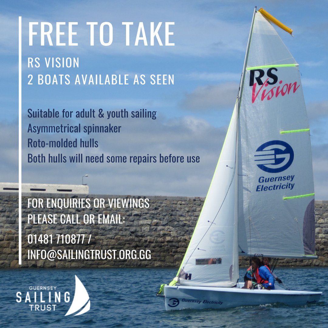 FREE!  We are rejigging our dinghy fleet and so two of our RS Visions are up for grabs. These are great boats but do need some TLC.  Give us a call if you would like to view them! #forsale #rsvision #rssailing