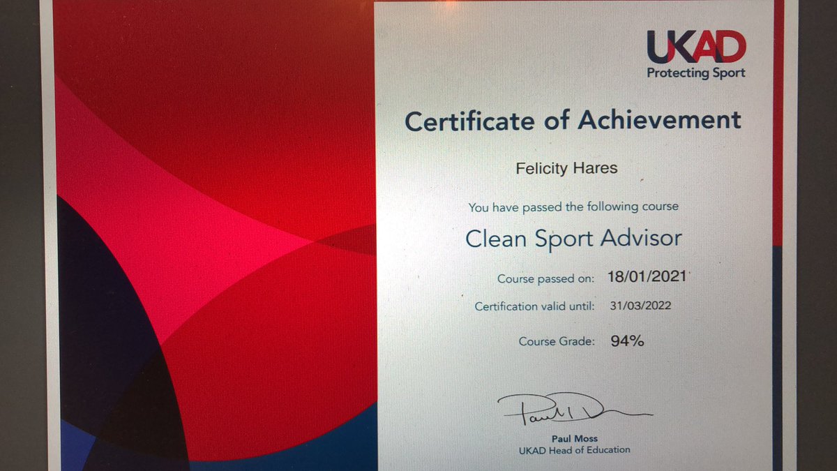 foodbyflick's tweet photo. A good start to the week passing the updated @ukantidoping #cleansport advisor course! #learning #100percentme #sportchat #essential https://t.co/H32nszoiCG