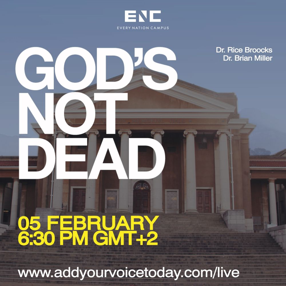 ENCampusSA's tweet photo. Is God dead? Is Science the answer to everything? 

Author Dr. Rice Broocks (@ricebroocks ) &amp; Physicist Dr. Brian Miller present compelling evidence for the existence of God. 

Join us online for the presentation and live Q&amp;A.

Set a reminder on https://t.co/HsFaRPyJtX https://t.co/WIOpDeDWsX