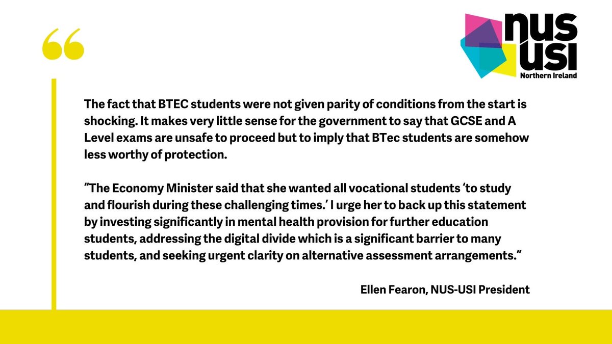 NUS_USI's tweet photo. Students studying BTEC exams in Northern Ireland have yet to be told whether they will need to sit their exams at a later date, or what alternative arrangements could look like.
These students have been left in limbo while someone else decides their future. #EqualityforBTEC https://t.co/meOUsziCzb