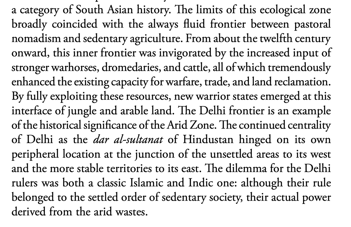 This is a great thread on Delhi. There is an ecological reason why Delhi becomes the centre of Hindustan from the sultanate period onwards, which Jos Gommans pointed out in a landmark essay, The Silent Frontier of South Asia.  https://sci-hub.ee/10.2307/20078711 +  https://twitter.com/quizzicalguy/status/1351070630314205189
