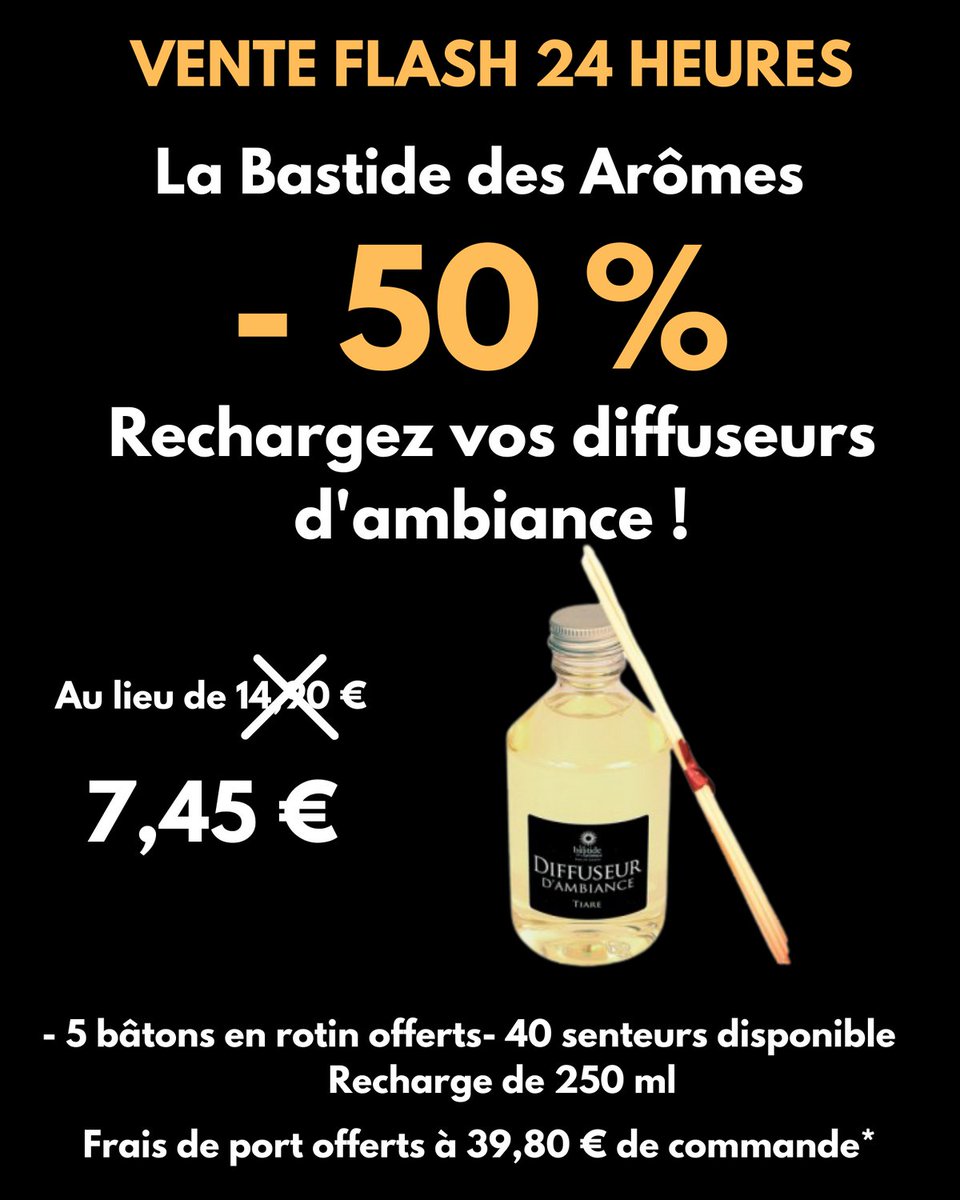 50 % de remise sur les diffuseurs d'ambiance aujourd'hui
labastidedesaromes.com