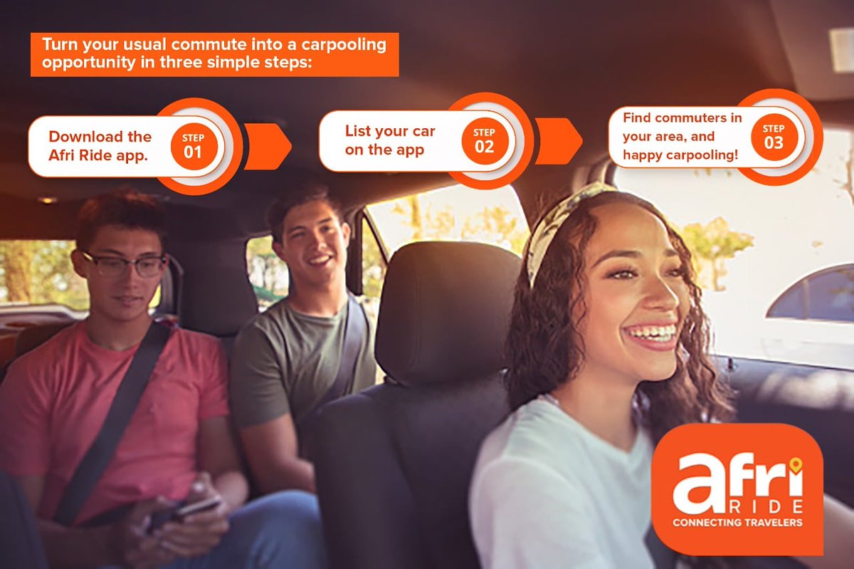AfriRide's tweet photo. Turn your usual commute into a carpooling opportunity in three simple steps: 
 1. Download the Afri Ride app.
 2. List your car on the app
 3. Find commuters in your area, and happy carpooling! https://t.co/llYdRAaQQZ

NSFAS #Mohale https://t.co/ygt3vk3u4N