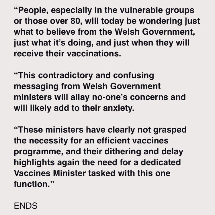 adavies4's tweet photo. From @WelshConserv health spokesperson @AndrewRTDavies on the Welsh Government’s messaging today re Pfizer vaccine roll-out ⬇️ https://t.co/FXjkthskad