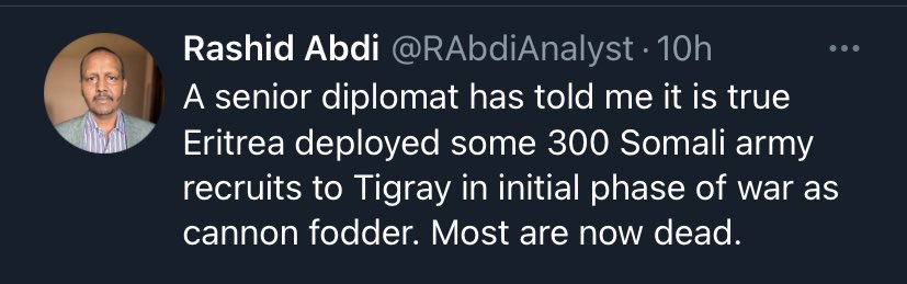 And finally, these Tigray lobbyists can not agree on the amount of soldiers sent nor the death toll. It is clear that they are making it up due to the random numbers being thrown out. The article says dozens, Rashid says 300, and Mahad Salad says 3,000!