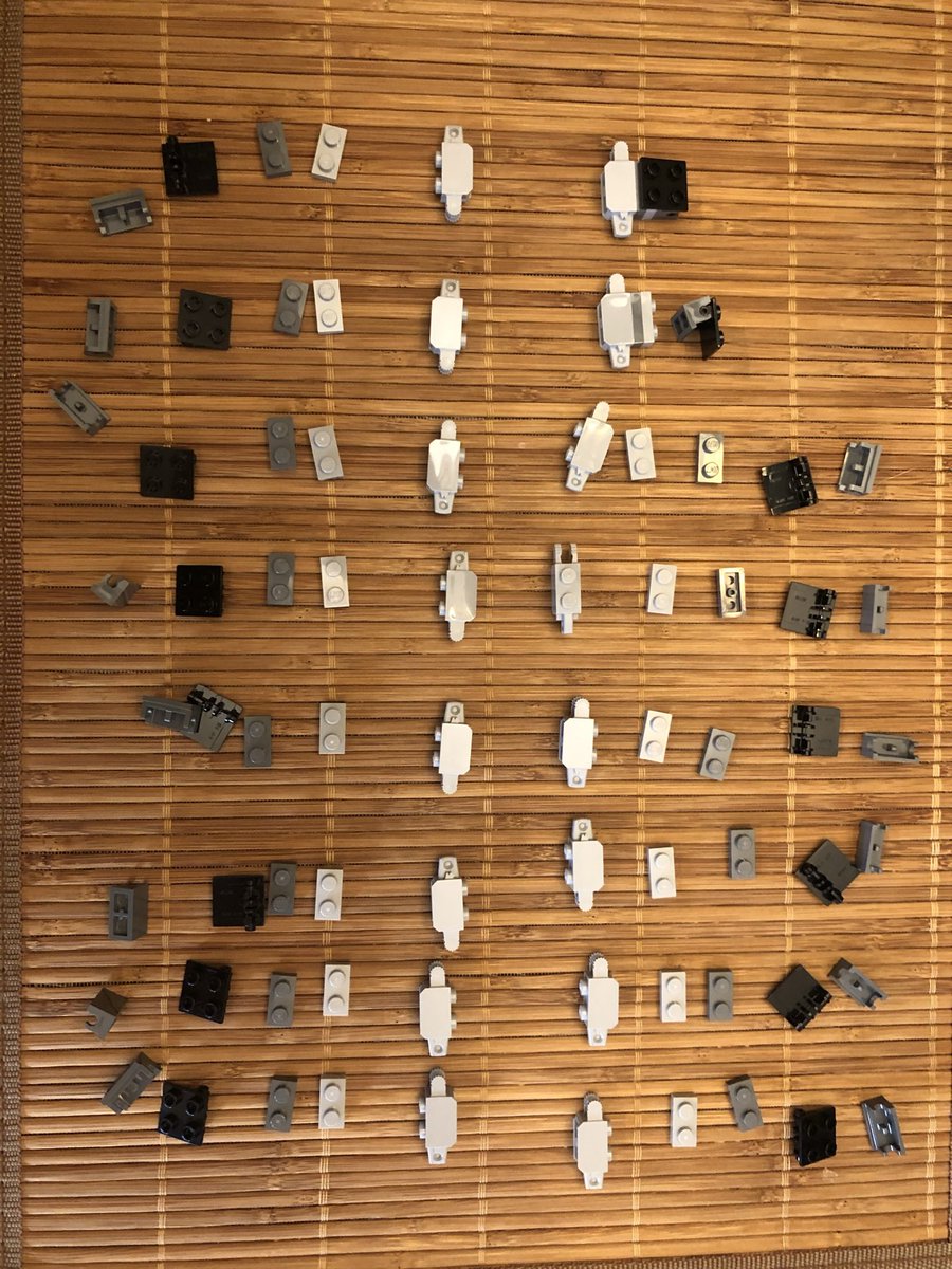 This part kind of sucks. This chain of 16 assemblies takes a while and it’s small pieces with sharp corners. Then these plates go on the black tilting plate. Make sure they point downward, or you’ll have to flip em around like me, then link them in a circle.  #LEGO  