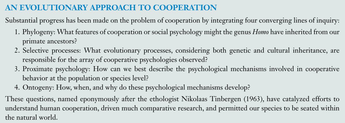 Humans in all societies cooperate far more than other mammals. We're more prosocial than nonhuman primates who often look like rational choice models (these models are like Hardy-Weinberg models - null models without the effect of evolving norms & other culture). 3/