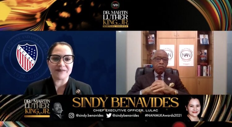 NationalAction's tweet photo. Receiving our NAN MLK Day Visionary Award @SindyBenavides, CEO of @LULAC #NANMLK21 #NANMLKAwards21 #MLKDay https://t.co/8PNs6W4anY