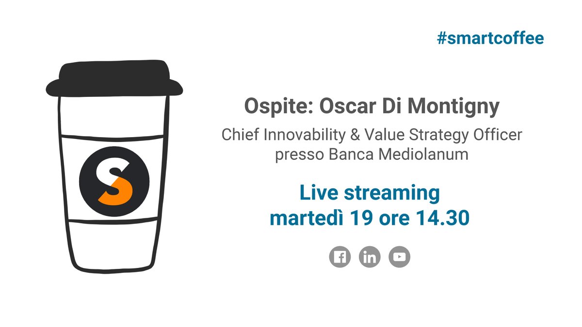 DOMANI ORE 14.30 in live streaming su Facebook, YouTube e LinkedIn con <a href="/OscardiMontigny/">Oscar di Montigny</a> per un imperdibile #SmartCoffee
No spoiler, perché sarà tutto da seguire ;)