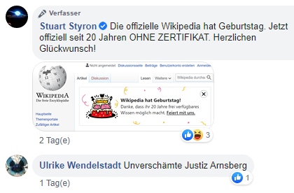 iewgf's tweet photo. Knapp 5 Wochen nach seiner #Verurteilung geben #Engelwerk-Unterstützer #StuartStyron & Family wieder Laut: Das pöhse #AmtsgerichtArnsberg!
Wenigstens #UlrikeWendelstadt hält noch zum #Mobber.
https://t.co/G7wxNRKHLB
Und die #Wikipedia hat immer noch ihr #Zertifikat für #HTTPS. https://t.co/0szyZ23CaH