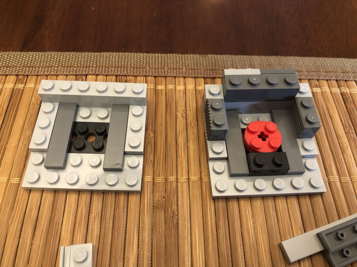 Now we move on to what goes on those bases. All of these parts create two devices. They each have a gear mechanism in the middle of them.  #LEGO  