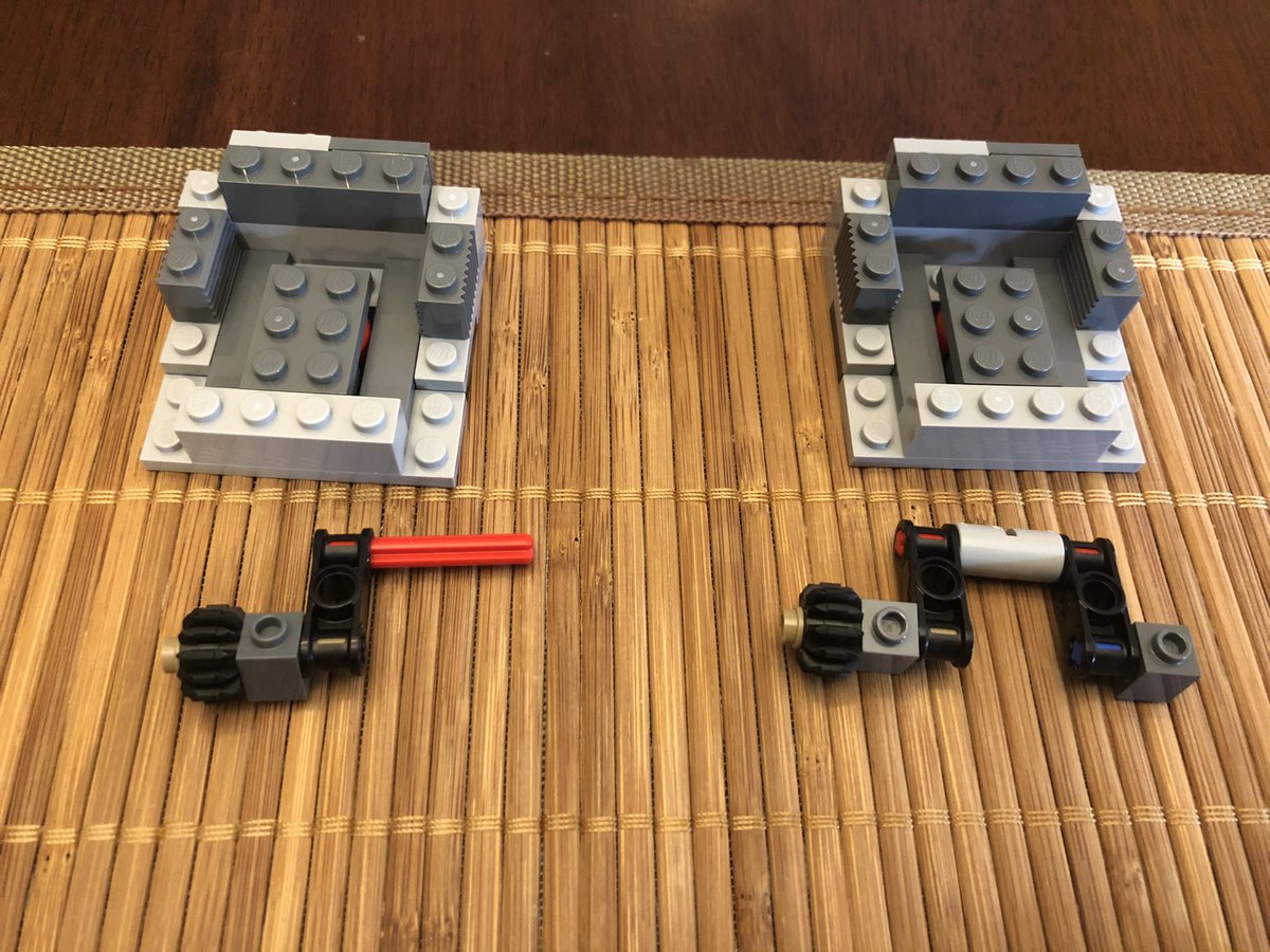 Now we move on to what goes on those bases. All of these parts create two devices. They each have a gear mechanism in the middle of them.  #LEGO  