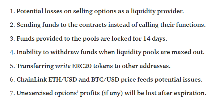 Not only that,  @0mllwntrmt3 herself expressed several risks in interacting with the platform. They can be found here: https://medium.com/hegic/hegic-protocol-risks-breakdown-d3dcf8c85d01(14/16)