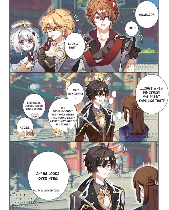 just normal day in liyue~
.
.
.
This is my first time making a comic so I'm sorry if it is difficult to read, too many mistakes, etc
and sorry for my broken English ??
#GenshinImpact #原神 #tartaglia  #aether #zhongli 