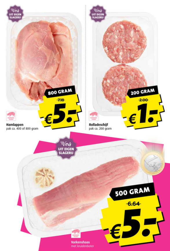 SlagerijvGuilik's tweet photo. Het is zeker de moeite om nog langs te gaan bij onze slagerijen! Vandaag en morgen nog in de actie! 
- Hamlappen: 800 gram € 5
- Rolladeschijven: 200 gram € 1
- Varkenshaas: 500 gram € 5
- Runderriblappen: 700 gram € 5
- Boomstammetjes of slavinken: 2 pakken € 5 https://t.co/cKMgHT2iVz