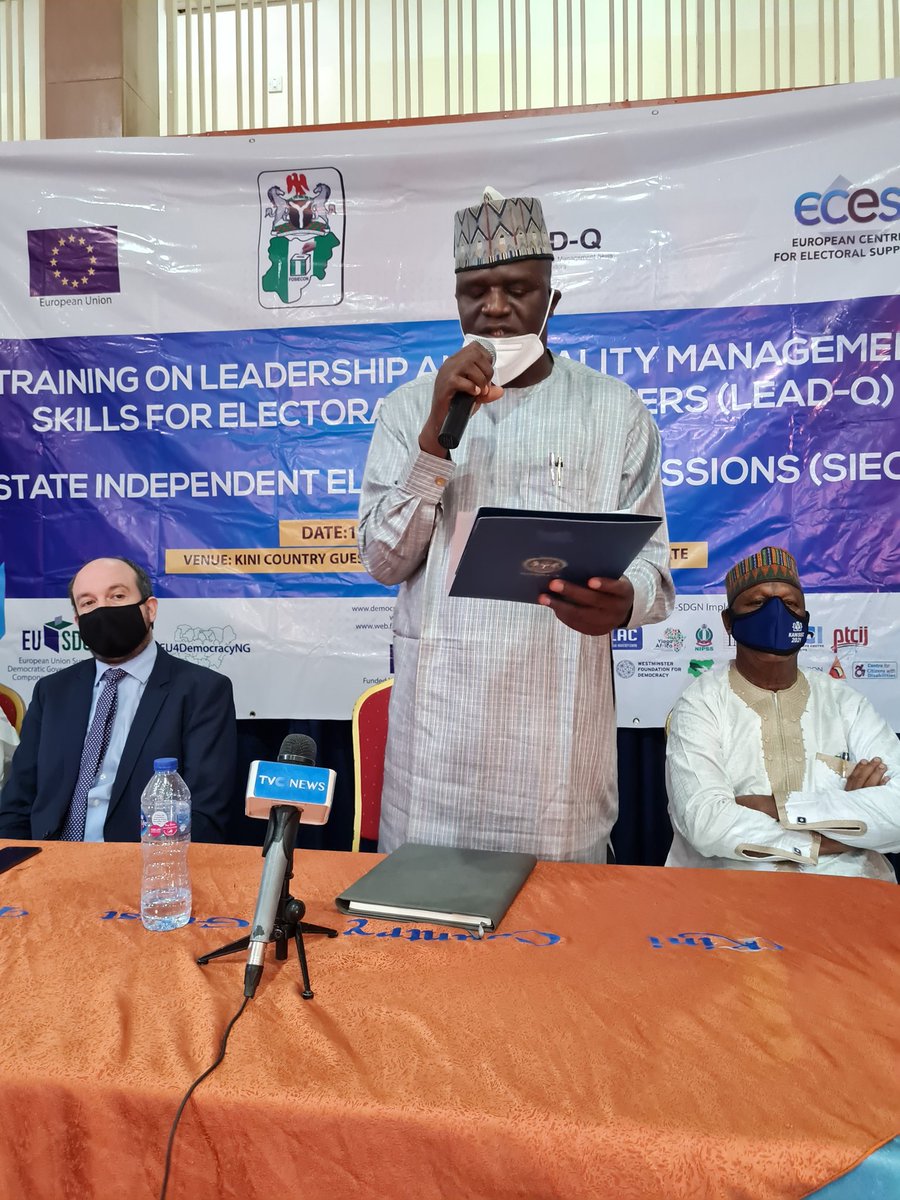 EU_SDGN's tweet photo. His Excellency, Engineer Abdullah Sule, Executive Governor of Nassarawa state delivery a keynote speech and declaring the workshop open at the #LEADQ training for SIECs. He was represented by the Hon. Commissioner, Special duties, Barr. Abubakar Imam
#EU4DemocracyNG @ECESeu https://t.co/YOnlEr4O7g
