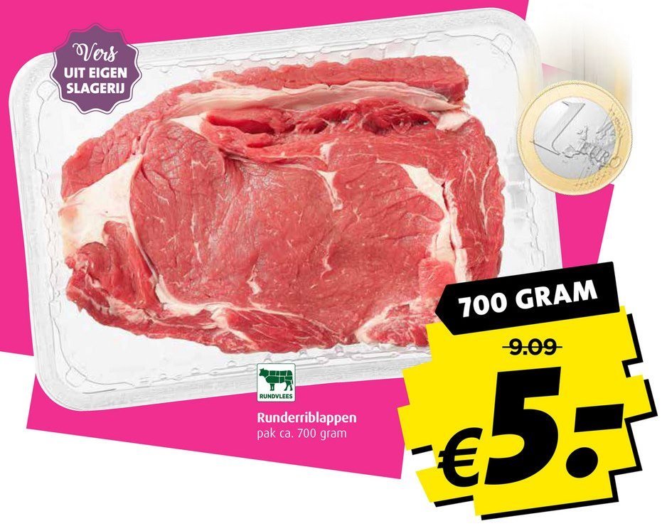 Het is zeker de moeite om nog langs te gaan bij onze slagerijen! Vandaag en morgen nog in de actie! 
- Hamlappen: 800 gram € 5
- Rolladeschijven: 200 gram € 1
- Varkenshaas: 500 gram € 5
- Runderriblappen: 700 gram € 5
- Boomstammetjes of slavinken: 2 pakken € 5