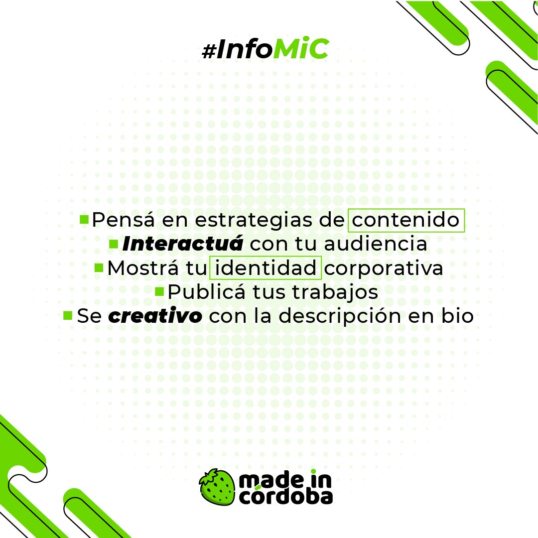 Madeincbaok's tweet photo. ¿Todavía no le agarrás la mano a cómo mantener activa tu cuenta de negocios? En el #InfoMiC de hoy te revelamos algunos trucos para que puedas implementar más tarde 😏

#InfoMiC #ComunicaciónDigital #Marketing #Comunicación #LaFrutillaVerde https://t.co/STfDNPFk9O