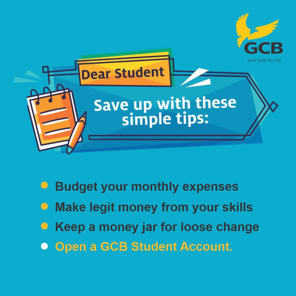 GCBBankPLC's tweet photo. Dear Student, save money with these simple tips.
#moneytips
#savingstips
#savings
#banks
#GCBCoolBanking
#YourBank4Life https://t.co/uMx9ZEokj8