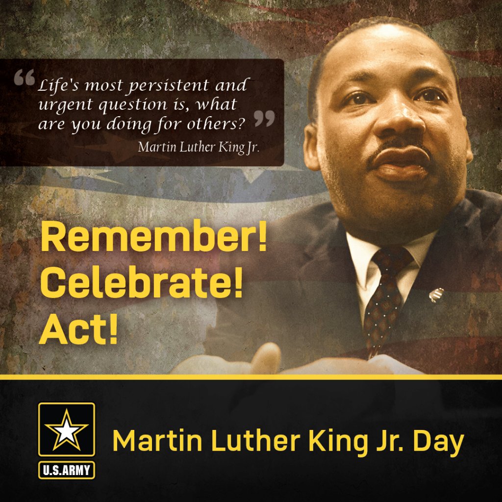 ArmyTeamDeKalb's tweet photo. Today we celebrate the birth and accomplishments of Dr. Martin Luther King Jr. Please take time to reflect on the positive changes that he has brought forth so that we all may live more peaceful lives. 
#MLK #MLKDay #MLKDay2021 #doforothers https://t.co/vRMR78VpmF