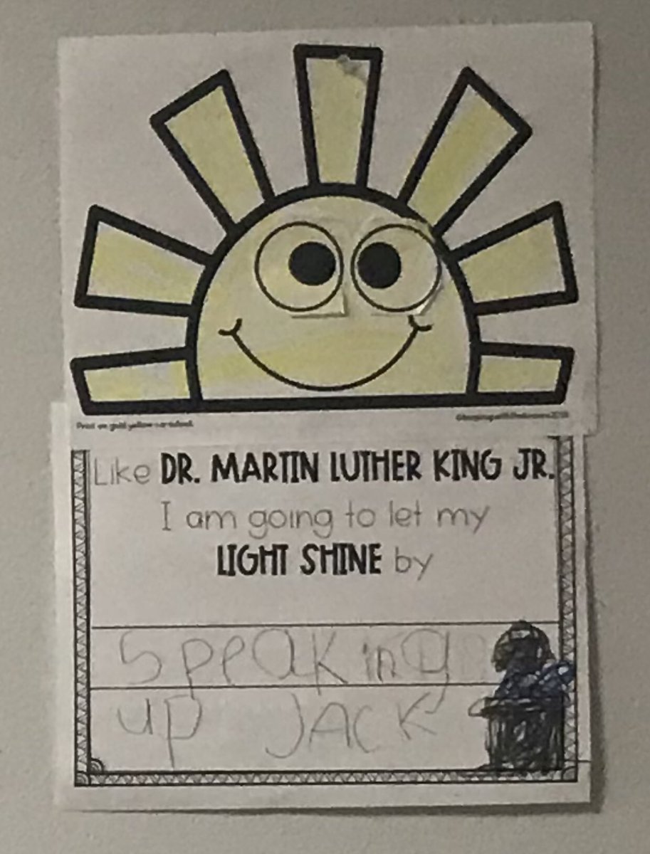 tara_miozzi's tweet photo. Kindergarten Ss have been busy learning about Dr. Martin Luther King Jr. On Friday, we read the book, “Let Freedom Sing”. I loved listening to Ss discuss and write about the ways that they will let their light shine in the future! ☀️#woschool #wearechappaqua https://t.co/yhJvivXlW9