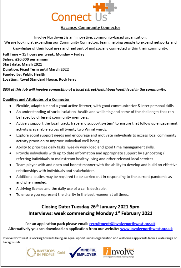 INVOLVENW's tweet photo. WE ARE RECRUITING! π§
Currently, we're looking for individuals to join us, either as a Project Administration Officer, or a Community Connector! π
Job adverts and details on how to request an application form are attached.
#InvolveNorthwest #Recruitment https://t.co/Hqieo7O6bG