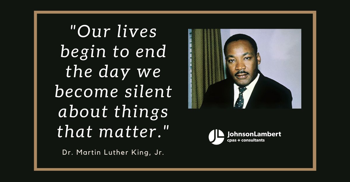 Johnson_Lambert's tweet photo. In honor of Dr. Martin Luther King Jr. #JohnsonLambert's offices are closed.
May we take the time today to remember and celebrate his life and legacy. https://t.co/FfTdqh3ocn