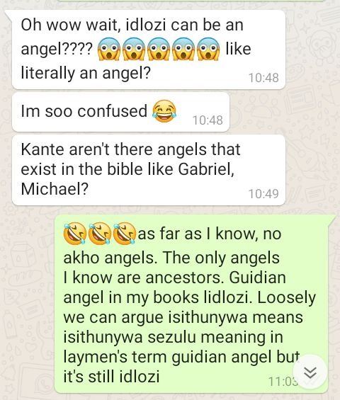 TheGuardianAngelThread: I am having a conversation with a friend of mine about Guardian Angels and Idlozi. It's my 2cents but I might be wrong. The term Guardian Angel is intertwined with religious language.