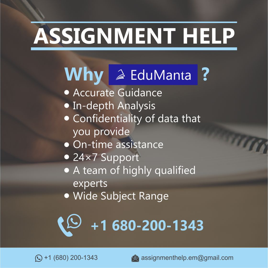 assignment_em's tweet image. Get an expert&apos;s assistance for any assignment help in Melbourne.

Any subject - Any assignment - Flat rate-$35

Whatsapp: +1 680-200-1343   

Email: assignmenthelp.em@gmail.com                   assignmenthelp.edumanta.com

#assignmenthelpinaustralia #assignment