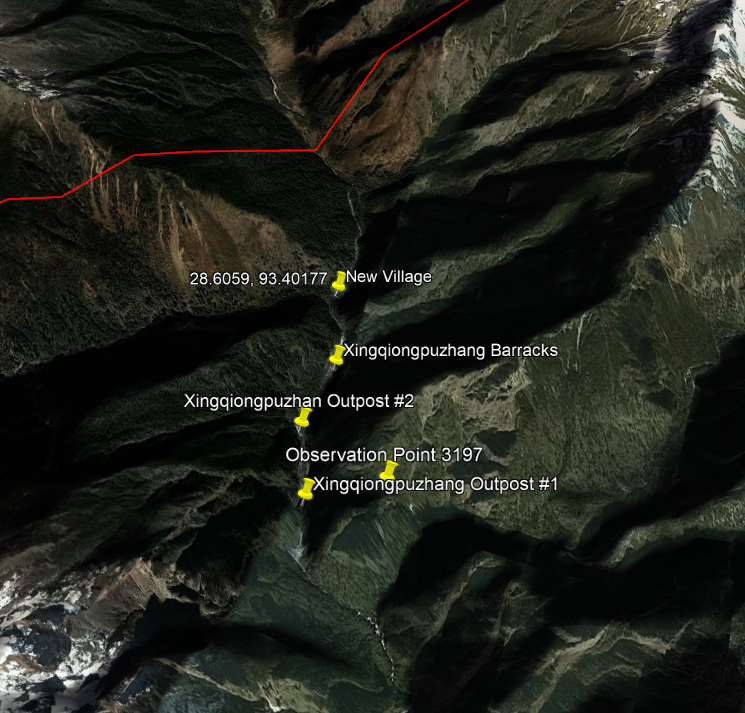 The Xingqiongpuzhang barracks appear to be the barracks location for three or four futher outposts, the futhest most of which is apparently only 3km from the nearest Indian border post (I believe at Majia).