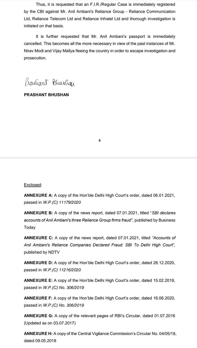 My complaint to various public authorities to register an FIR & prosecute Anil Ambani & his 3 companies which have been found by the SBI to have siphoned out ~50,000 Crs of public money loaned to them. My info is that there are orders from the top to be soft on them