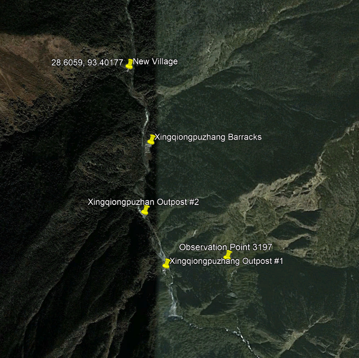 The Xingqiongpuzhang barracks appear to be the barracks location for three or four futher outposts, the futhest most of which is apparently only 3km from the nearest Indian border post (I believe at Majia).