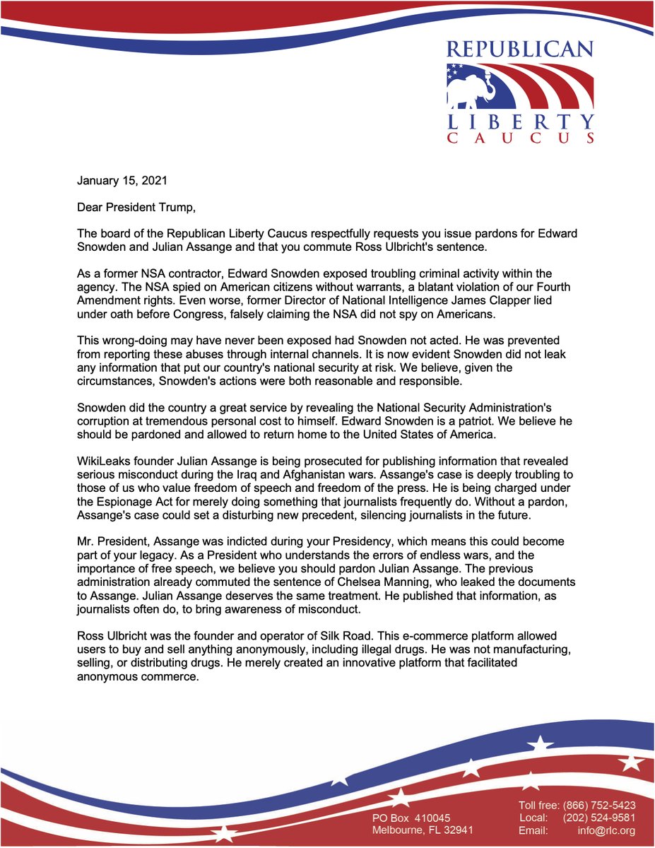 Republican Liberty Caucus joins calls to pardon Assange | <a href="/RLibertyCaucus/">RLC</a> #pardonAssangeNOW