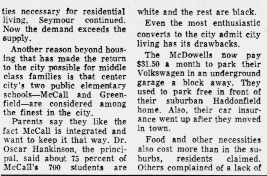 And naturally, there's a section about the schools...One of the things that's made "the return to the city possible for middle class families is that center city's two public elementary schools -- McCall and Greenfield -- are considered among the finest in the city."  #phled