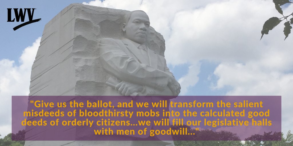 Today we celebrate Dr. Martin Luther King, Jr., a revolutionary in the civil rights movement who fought to fully enfranchise Black voters. We honor his vision for unfettered access to the ballot and the League works tirelessly to live up to that promise. bit.ly/3svrQ9F