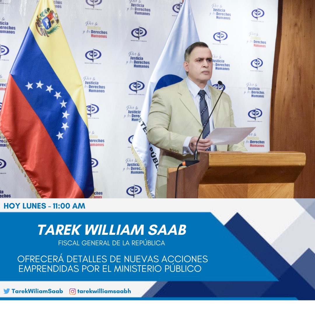Hoy Lunes le invitamos a ver las declaraciones que ofrecerá el Fiscal General de la República <a href="/TarekWiliamSaab/">Tarek William Saab</a>