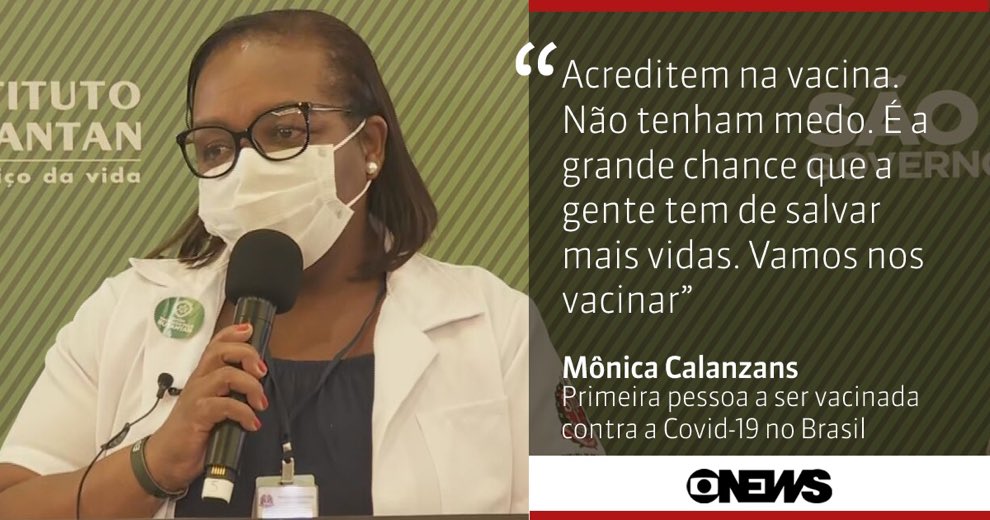 etheltorelly's tweet photo. Mônica Calazans, a primeira enfermeira a receber a vacina no Brasil, representando a nossa esperança no Brasil. Muito orgulho dos profissionais da saúde que estão na linha de frente cuidando de todos nós! Orgulho também de ser enfermeira. Viva o #SUS, Viva o #Butantan e #Fiocruz https://t.co/EOKkK8d1N0