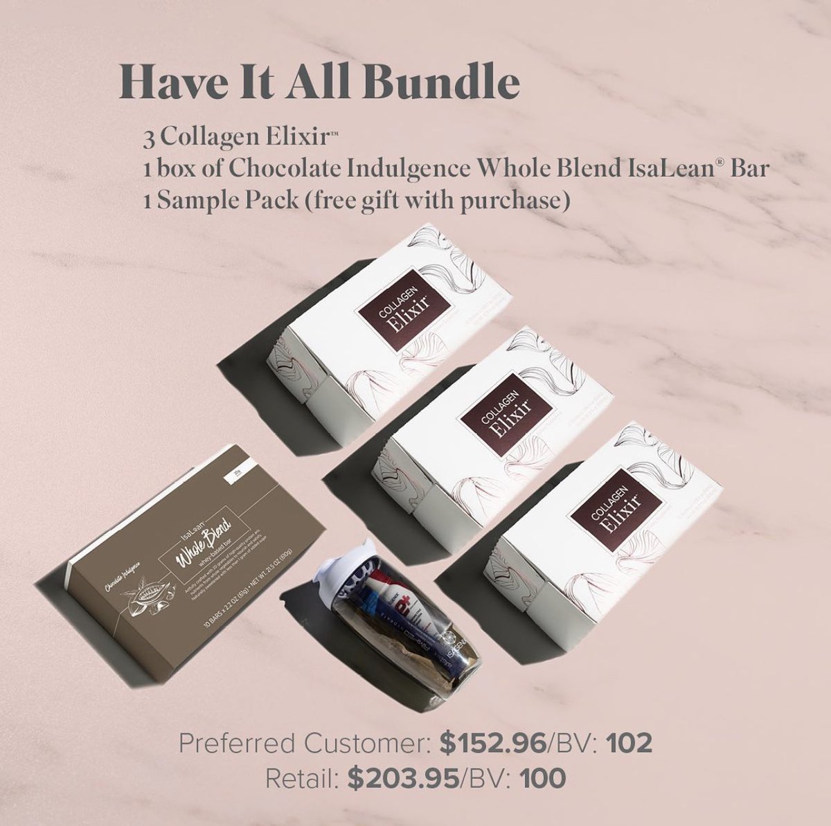 Last chance to get this bundle, ends January 22‼️

• 1 month supply of our Collagen Elixir

• 1 box of Chocolate Indulgence Whole Blend IsaLean Bar

• 1 Sample Pack (gift with purchase)

The worlds perfect meal 🌎 

gocleanse.com🍏

☎️1-866-352-6888☎️