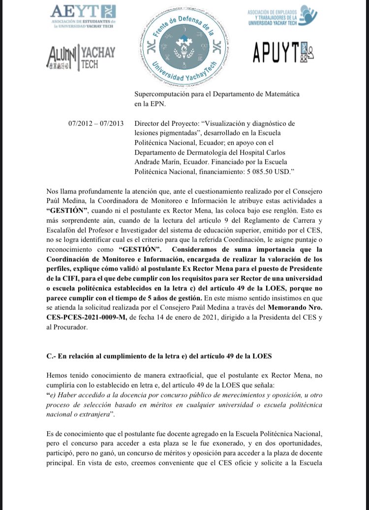 FrenteTech's tweet photo. En el mismo se detalla las inconsistencias del CV de #FueraMena remitido para postular a ser Presidente de la CIFI y algunas imprecisiones realizadas x el delegado permanente d @EduSuperiorEc
#CESescucha
#IntervencionSinMena
#MenaMienteEnCV
#IntervencionSinExMiembrosCG https://t.co/zwgJrnaJZy