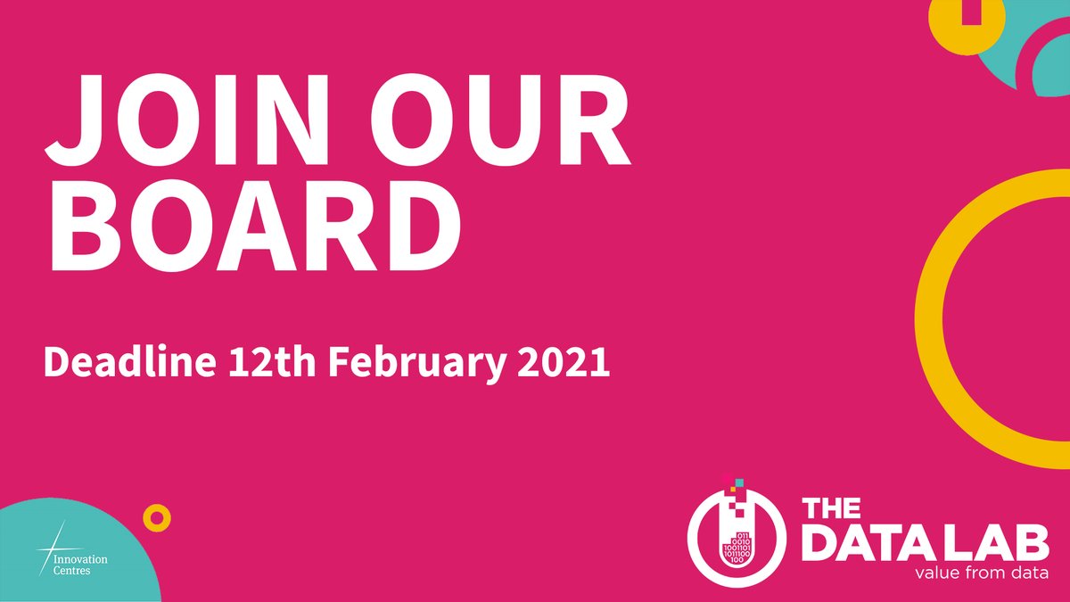 We're looking for a #Chair for our diverse &amp; engaged #Board. 

Do you have the skills &amp; desire to contribute to our ongoing success as an Innovation Centre for #DataScience &amp; #AI in Scotland?

Find out more, apply by 12th February:
bit.ly/TDLboardchair

#BoardRoles #career